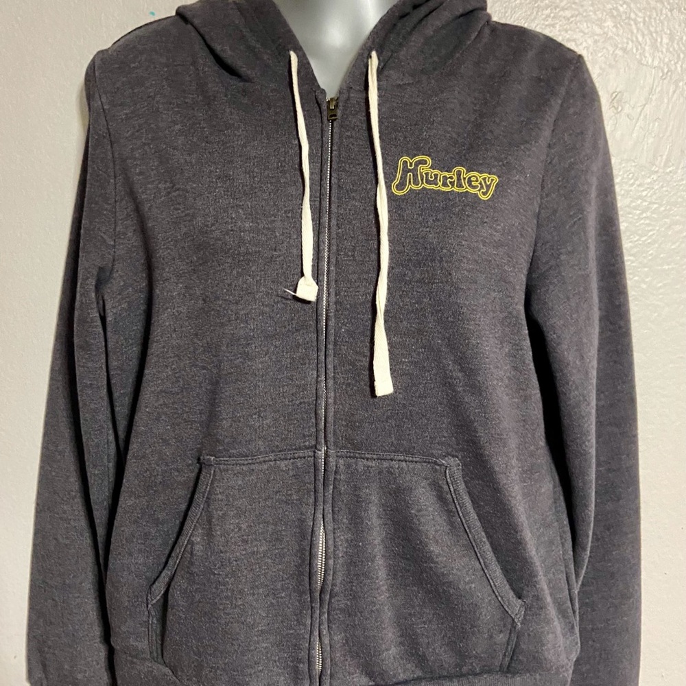 Hurley Charcoal Zip Up Hoodie with Yellow Graphic Scene and Logo